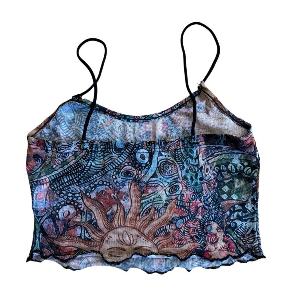 90s Y2K Celestial Sun Mesh Crop Tank Top Boho Festival Size XS - Picture 3 of 5